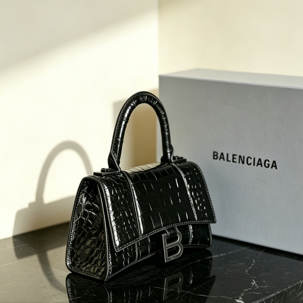 Balenciaga Hourglass XS Black Crocodile Embossed Handbag - Picture 7 of 7